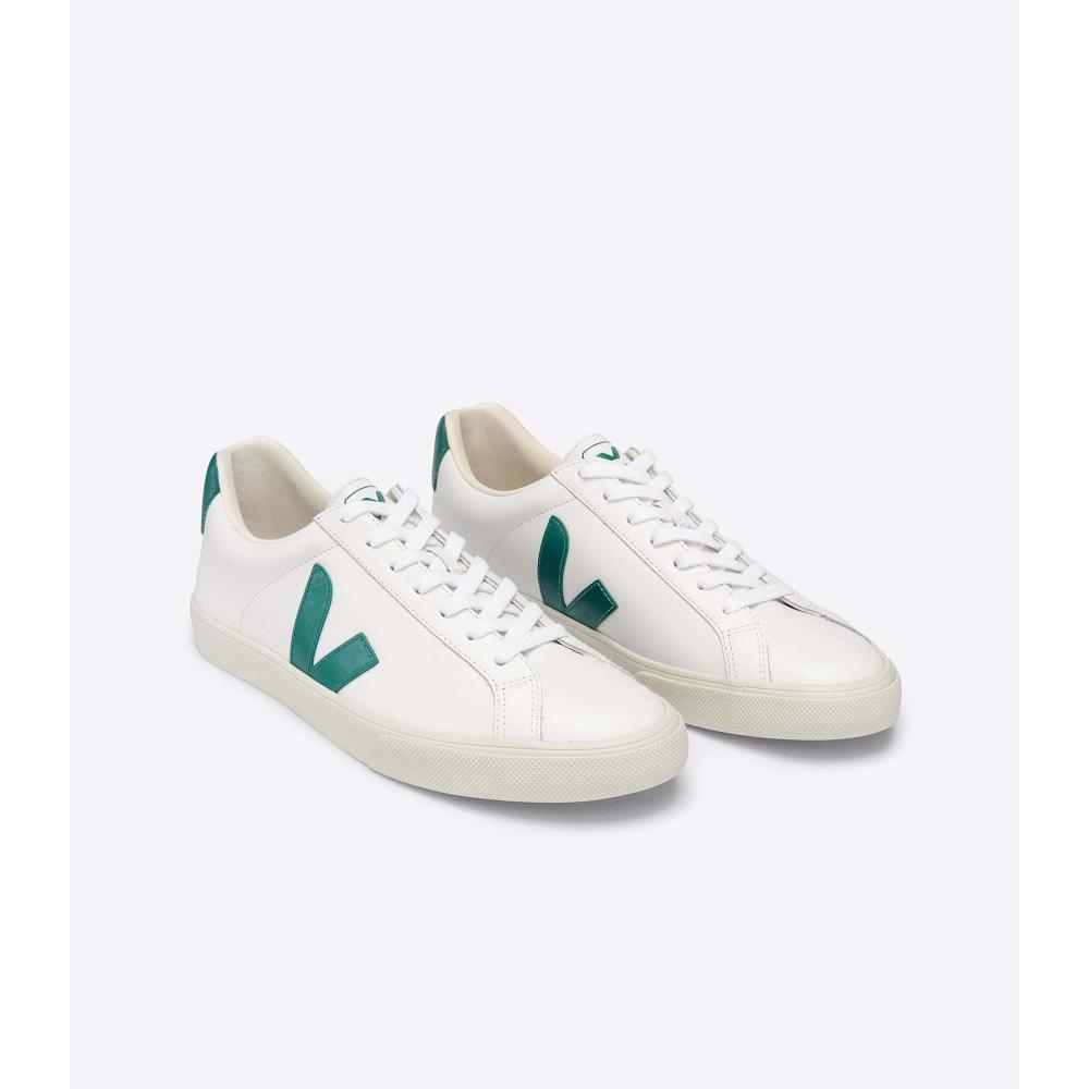 White/Green Men's Veja ESPLAR LEATHER Sneakers | AU 305ZUT